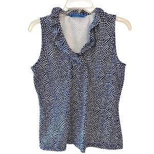 J. McLaughlin Sleeveless Ruffle Neck Top Navy White Patterned‎ Blouse M